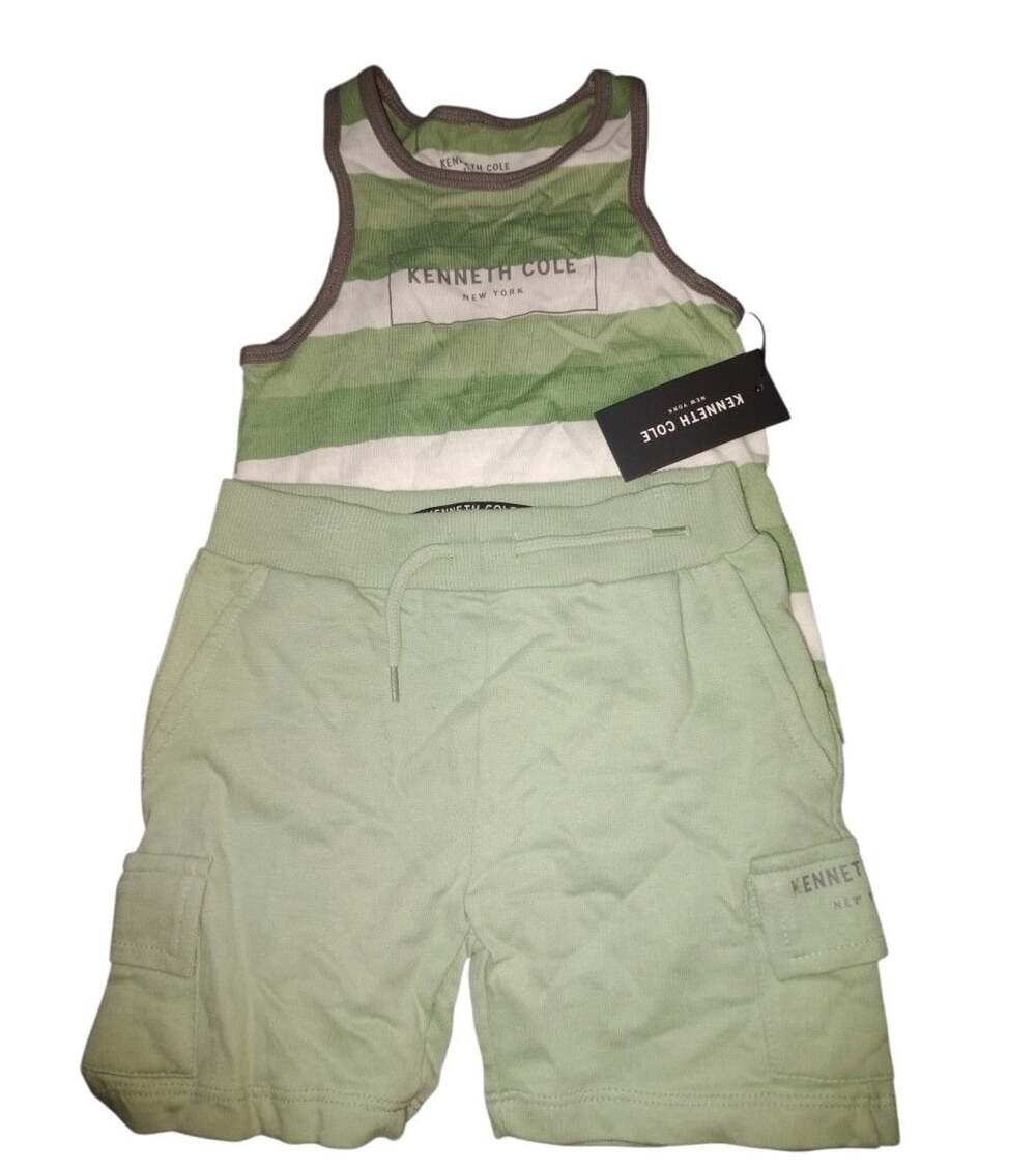 Kenneth Cole Tank Top And Shorts Set Size 2T Green Striped